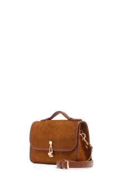 Small Leonora Flap Bag in Cognac Suede