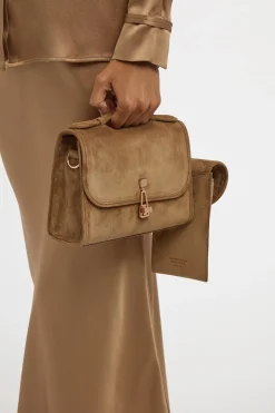 Small Leonora Flap Bag in Dark Sand Suede