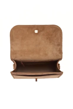 Small Leonora Flap Bag in Dark Sand Suede
