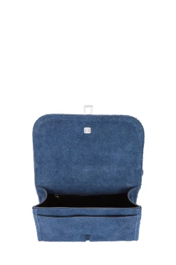 Small Leonora Flap Bag in Light Blue Suede Denim