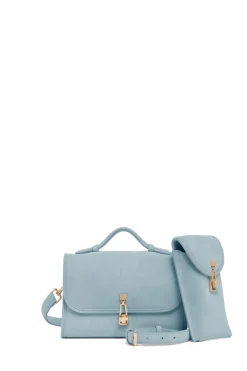 Small Leonora Flap Bag in Light Blue Suede