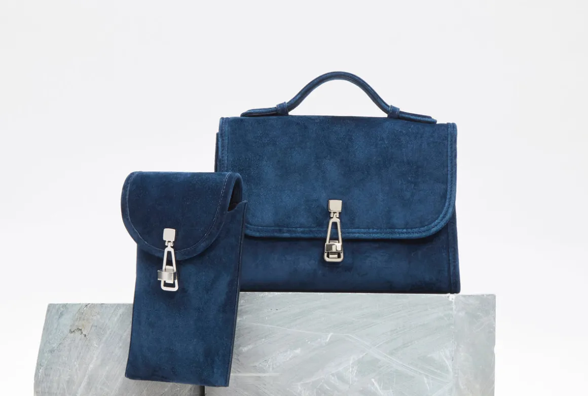 Small Leonora Flap Bag in Navy Suede