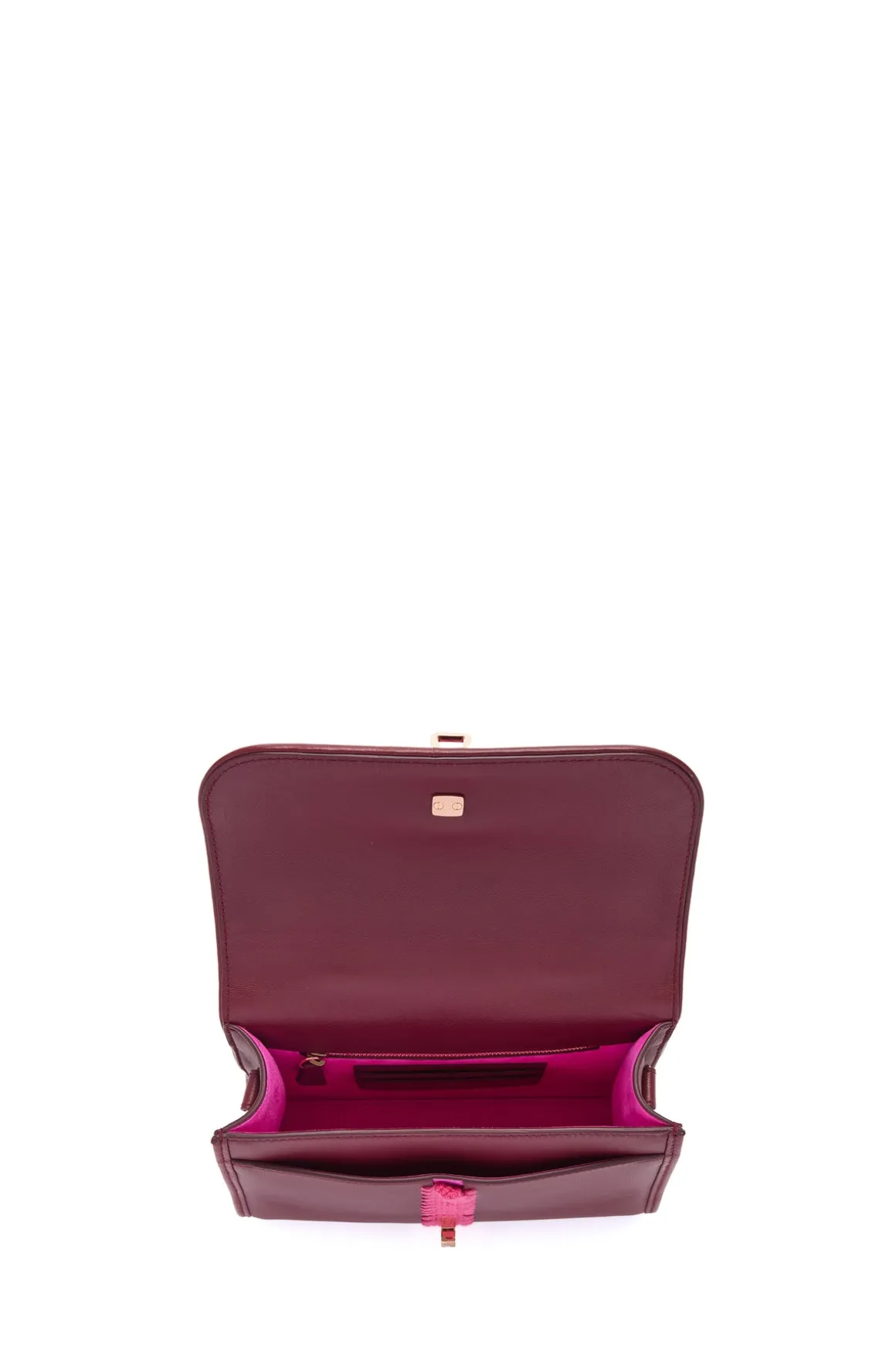 Small Leonora Flap Embroidered Bag in Bordeaux & Fuchsia Nappa Leather