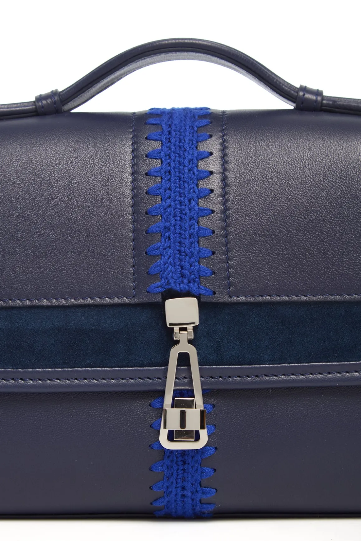 Small Leonora Flap Embroidered Bag in Electric Navy & Cobalt Nappa Leather