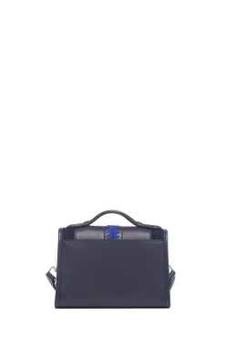 Small Leonora Flap Embroidered Bag in Electric Navy & Cobalt Nappa Leather
