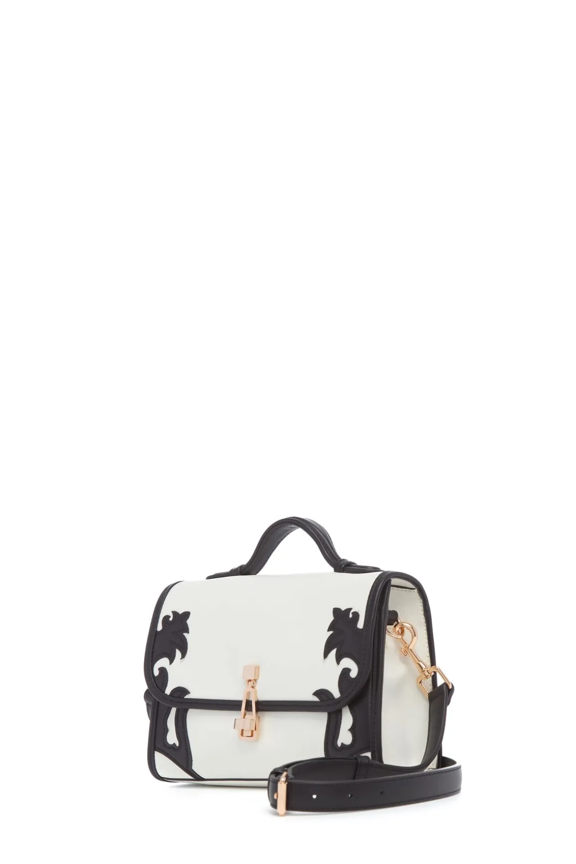 Small Leonora Western Flap Bag in Black & Ivory Leather