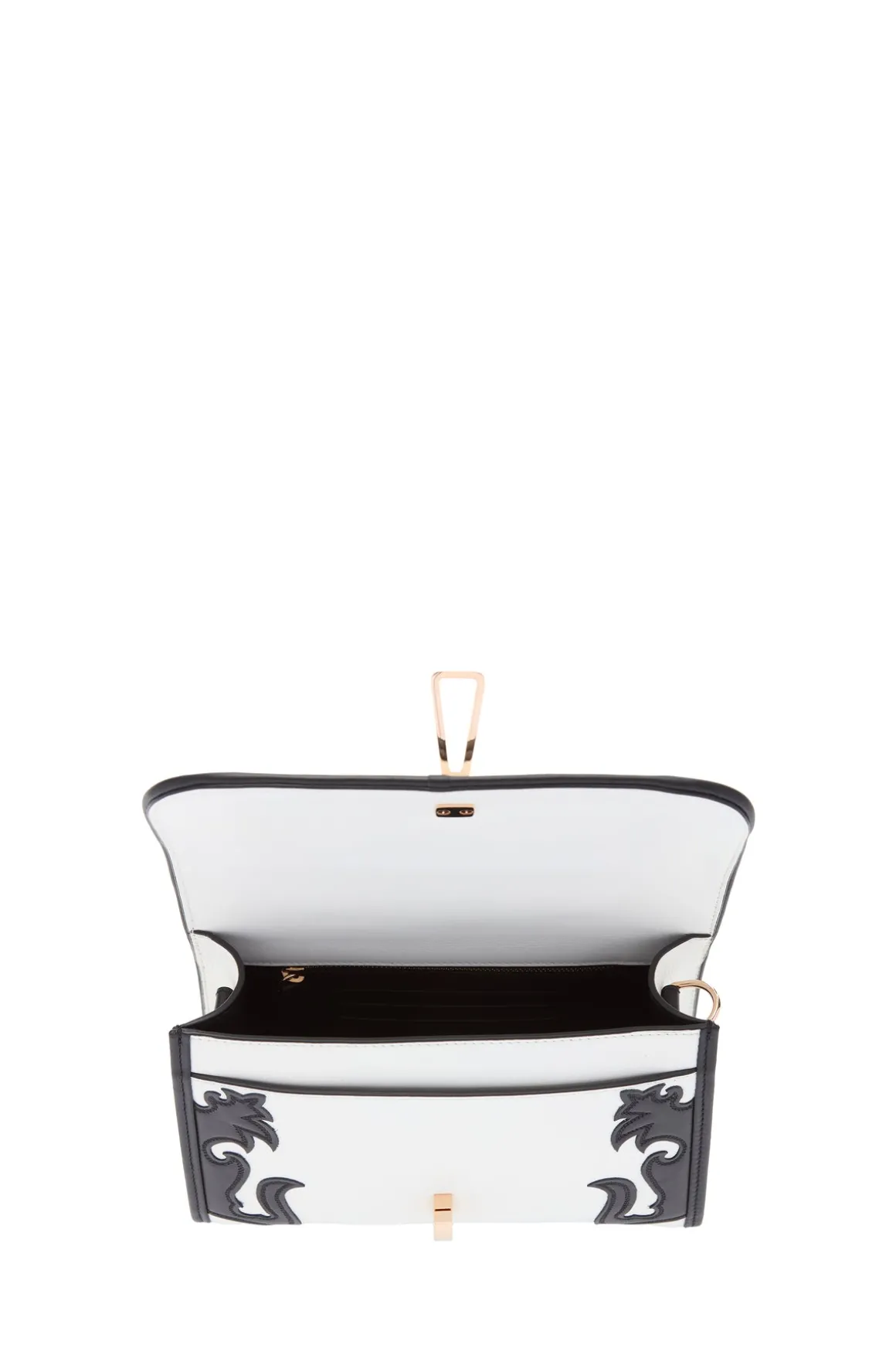 Small Leonora Western Flap Bag in Black & Ivory Leather