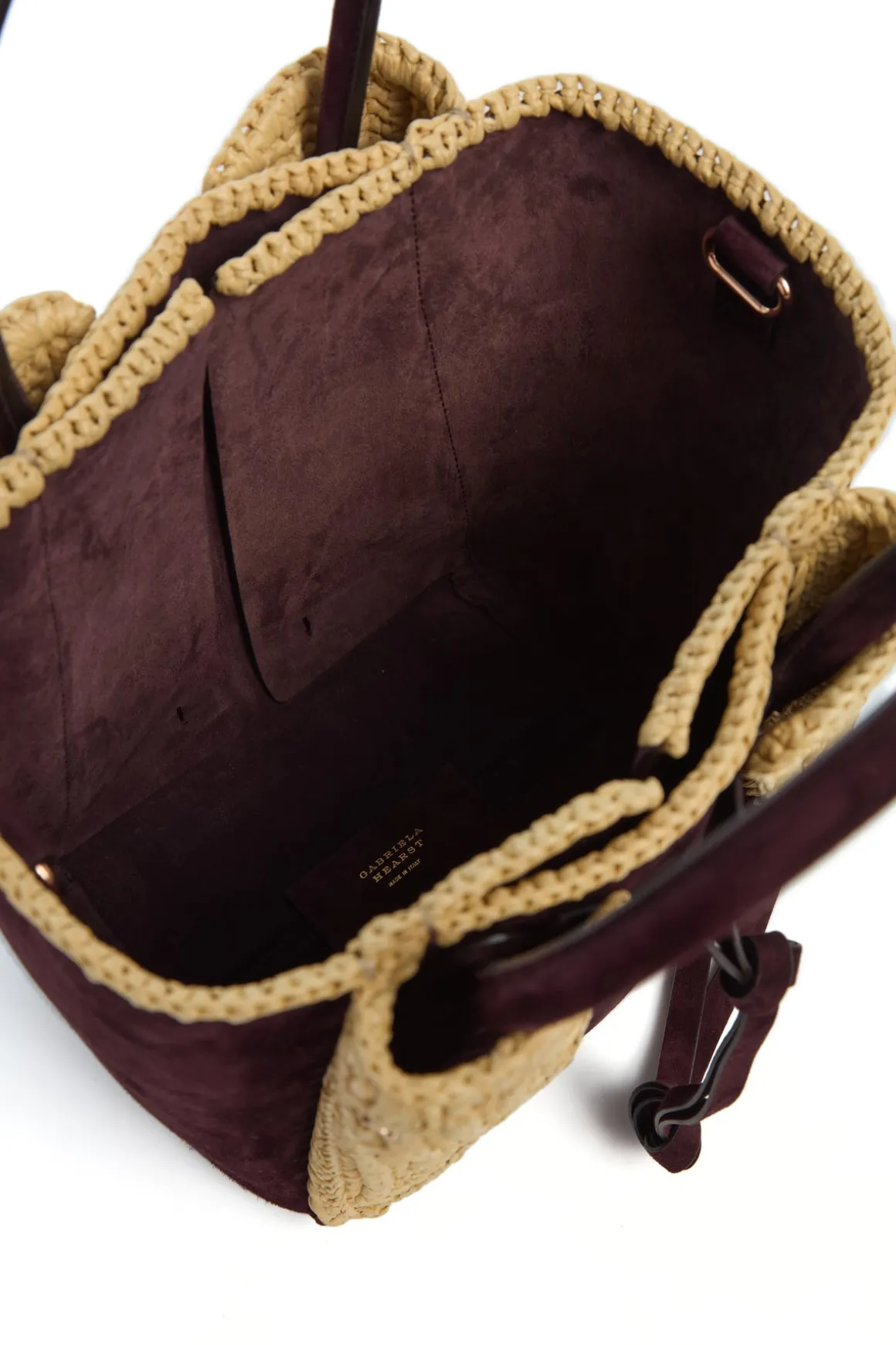 Small Marija Tote Bag in Bordeaux Suede & Raffia