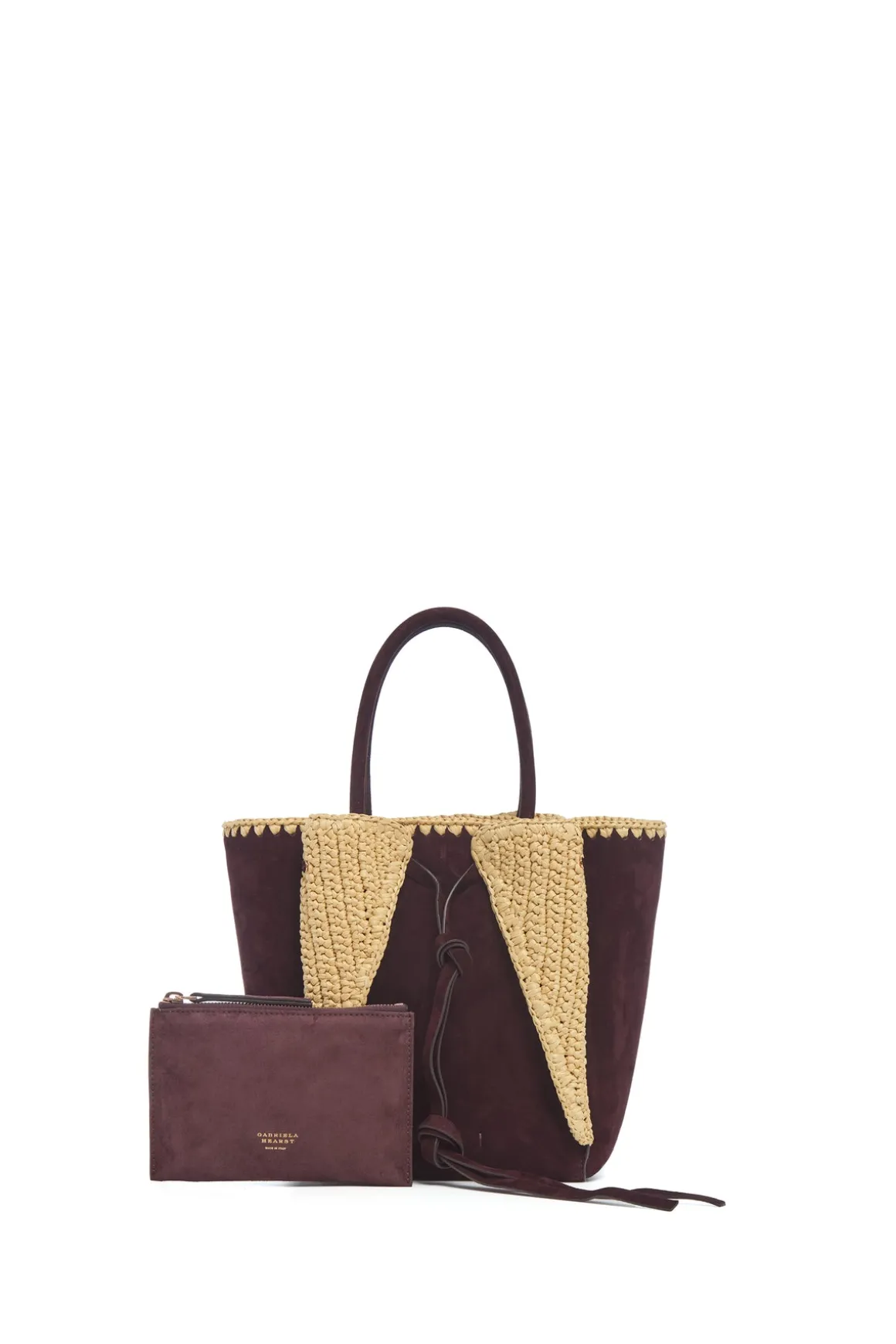 Small Marija Tote Bag in Bordeaux Suede & Raffia