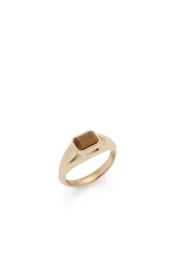 Small Ring in 18K Yellow Gold & Tiger's Eye Stone