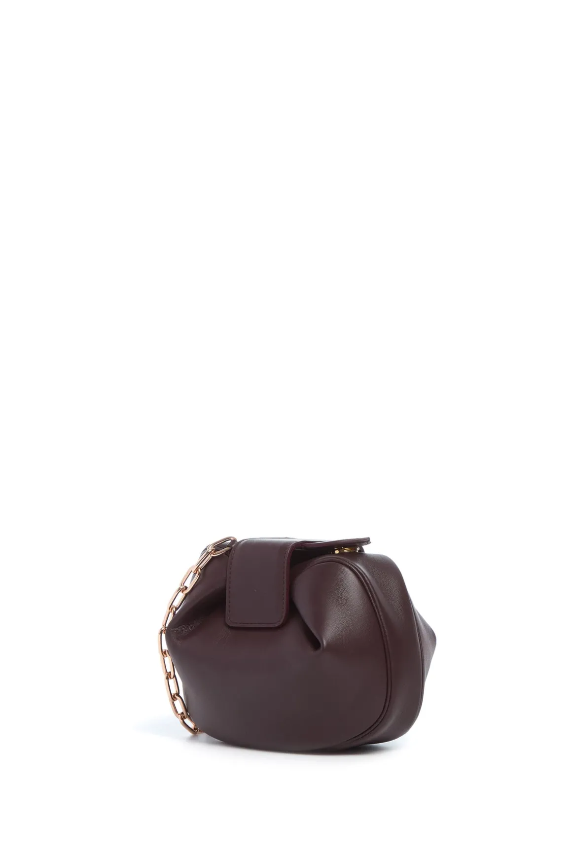 Soft Demi Clutch with Chain in Bordeaux Nappa Leather
