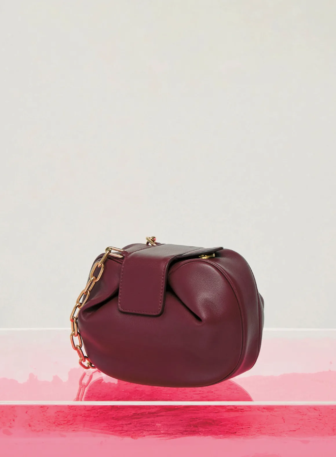 Soft Demi Clutch with Chain in Bordeaux Nappa Leather
