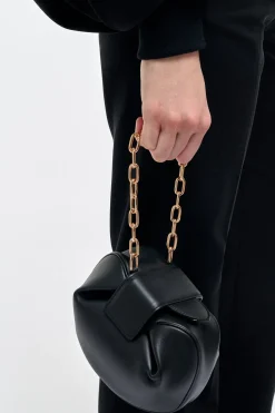 Soft Demi Clutch with Chain in Black Nappa Leather