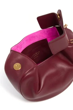 Soft Demi Clutch with Chain in Bordeaux & Fuchsia Nappa Leather