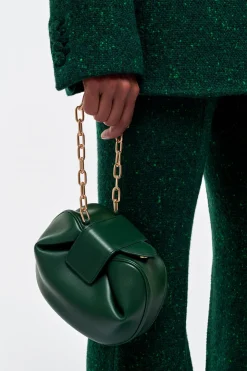 Soft Demi Clutch with Chain in English Green & Fluorescent Green Nappa Leather