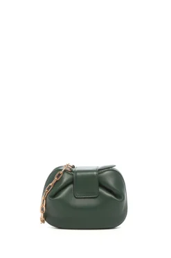 Soft Demi Clutch with Chain in English Green & Fluorescent Green Nappa Leather