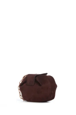 Soft Demi Clutch with Chain in Dark Brown Suede
