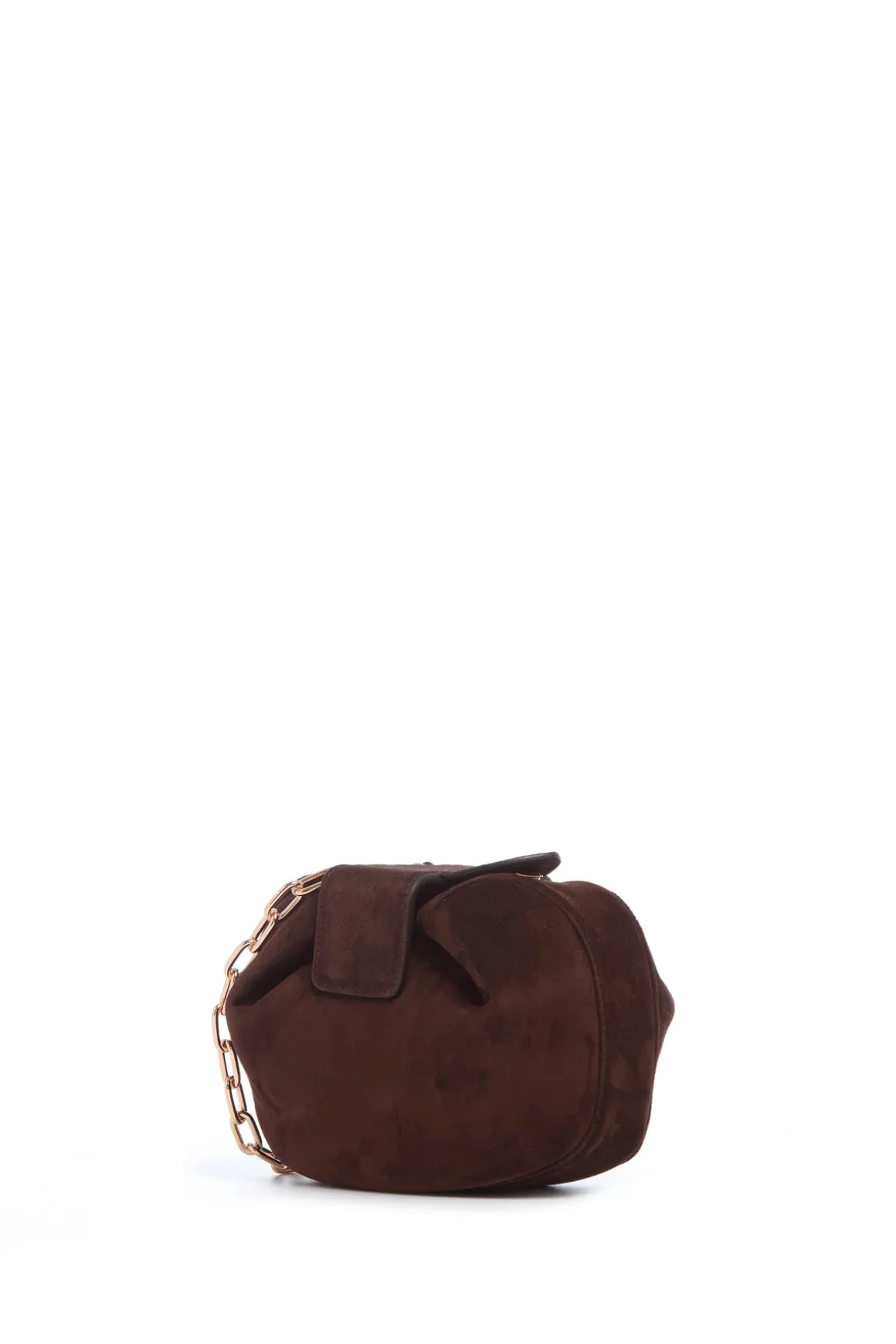 Soft Demi Clutch with Chain in Dark Brown Suede