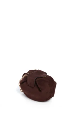 Soft Demi Clutch with Chain in Dark Brown Suede