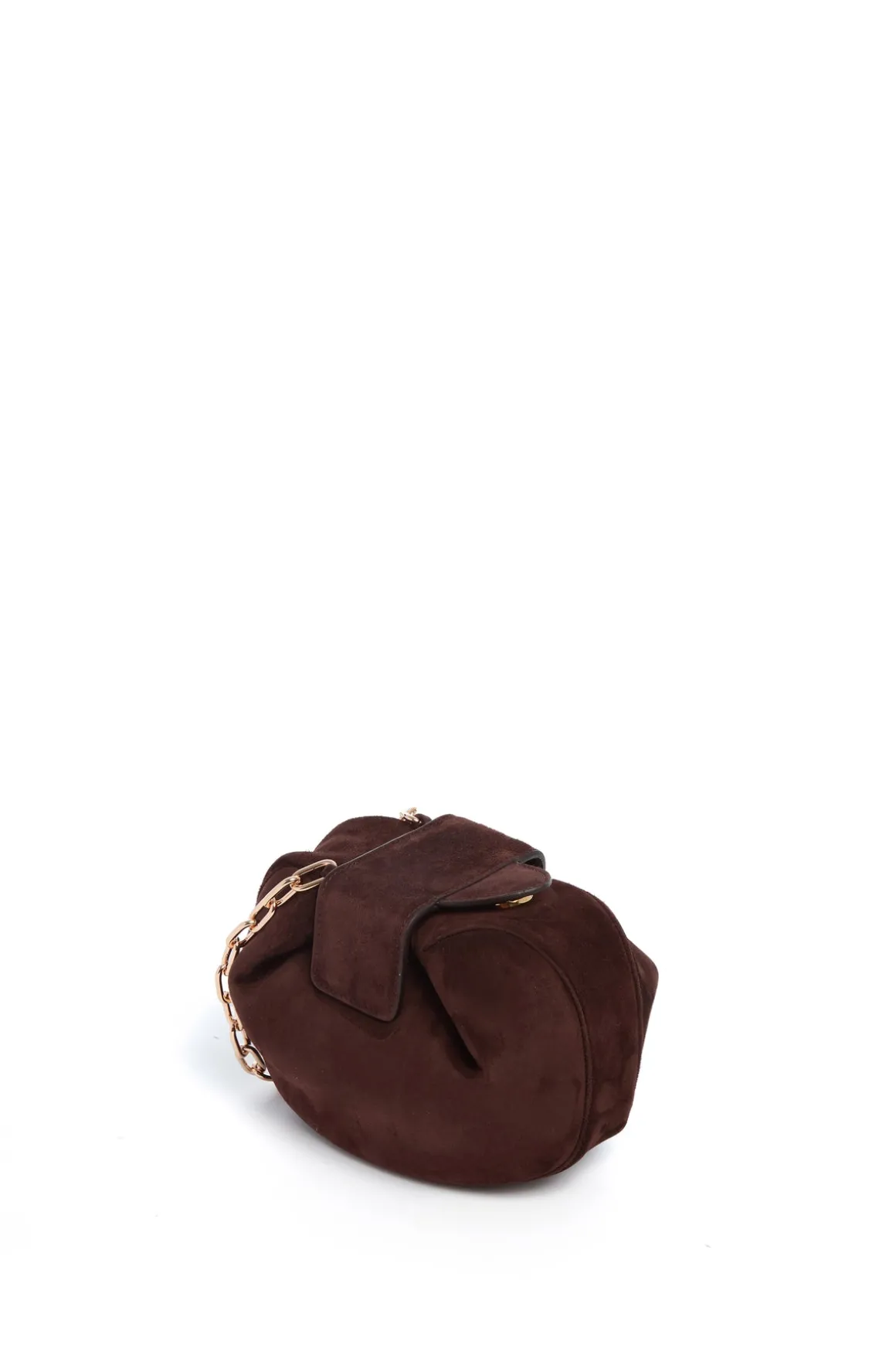 Soft Demi Clutch with Chain in Dark Brown Suede