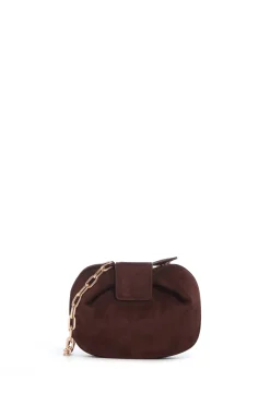 Soft Demi Clutch with Chain in Dark Brown Suede