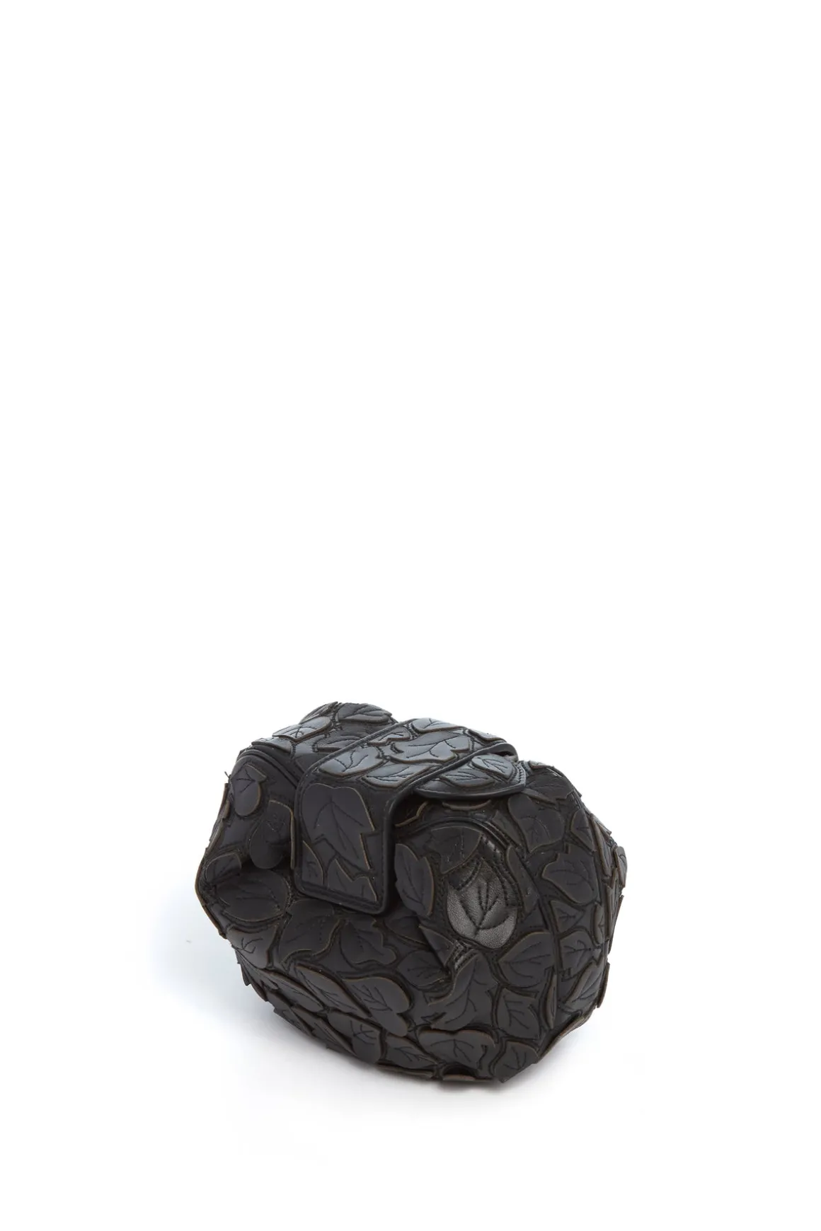 Soft Demi Embroidered Leaves Clutch in Black Nappa Leather
