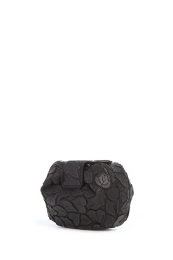 Soft Demi Embroidered Leaves Clutch in Black Nappa Leather