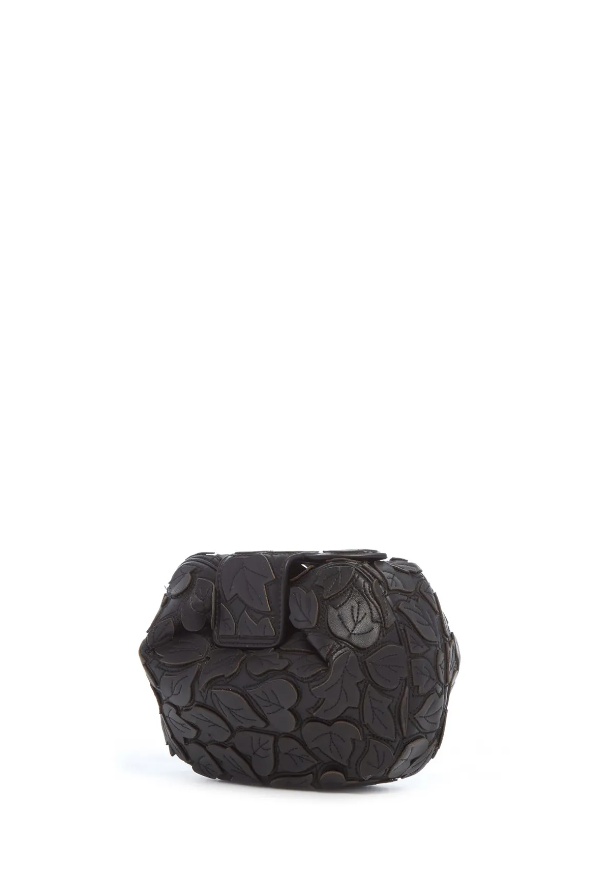 Soft Demi Embroidered Leaves Clutch in Black Nappa Leather