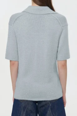 Sohan Knit Short Sleeve Polo in Light Blue Cashmere