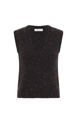 Solomon Knit Vest in Charcoal Multi Speckled Aran Cashmere