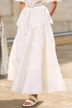 Sonya Mia's Flowers Maxi Skirt in Ivory Embroidered Silk Organza