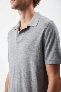 Stendhal Knit Short Sleeve Polo in Heather Grey Cashmere