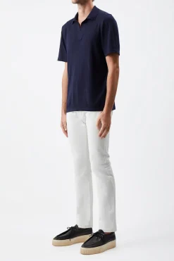 Stendhal Knit Short Sleeve Polo in Navy Cashmere