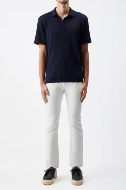 Stendhal Knit Short Sleeve Polo in Navy Cashmere