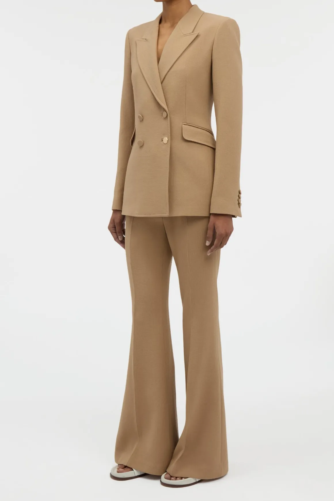 Stephanie Blazer in Camel Virgin Wool Crepe