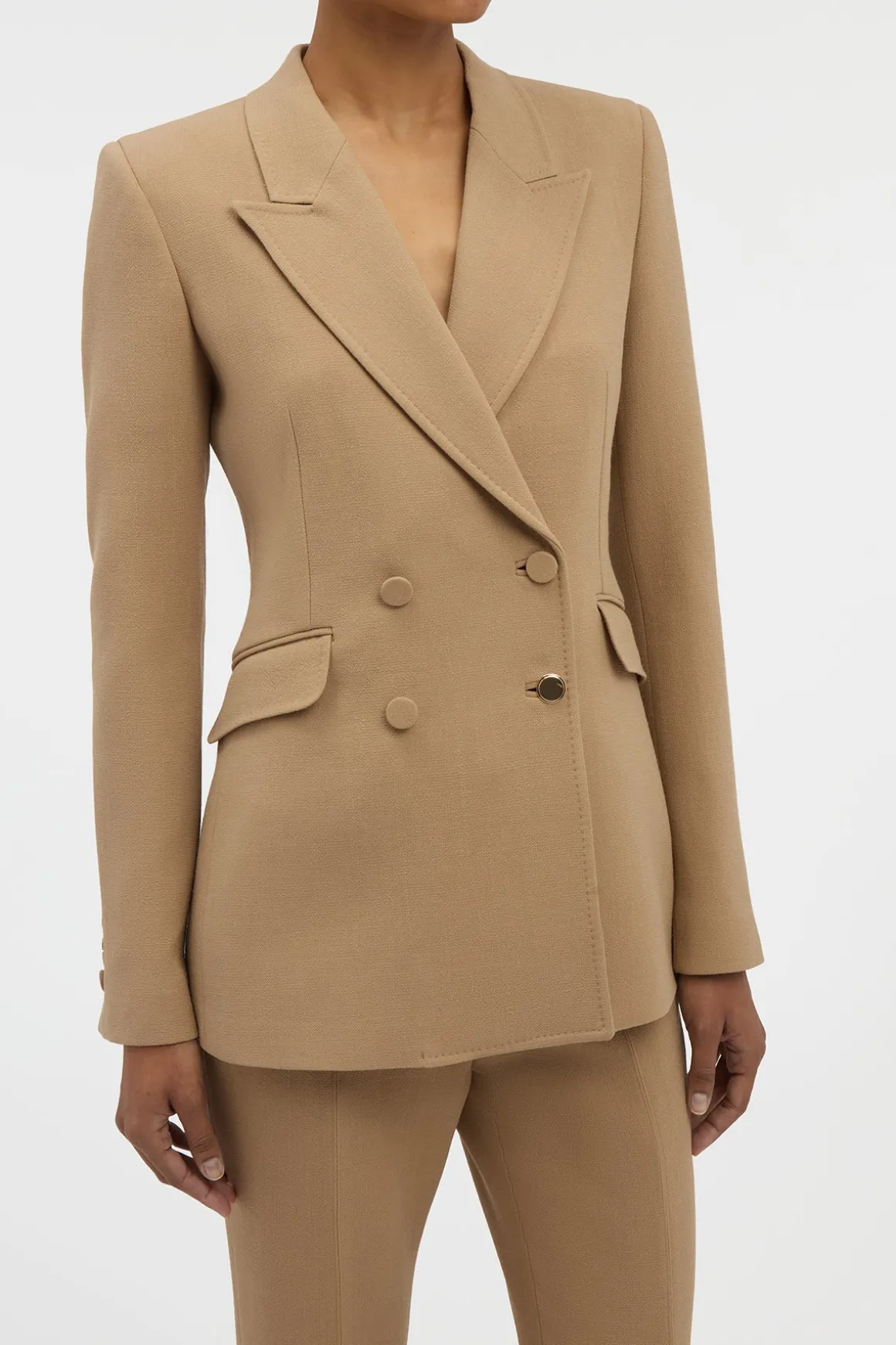 Stephanie Blazer in Camel Virgin Wool Crepe