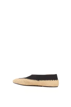 Strength Flat Shoe in Black Suede & Natural Raffia