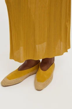 Strength Flat Shoe in Golden Birch Suede & Natural Raffia
