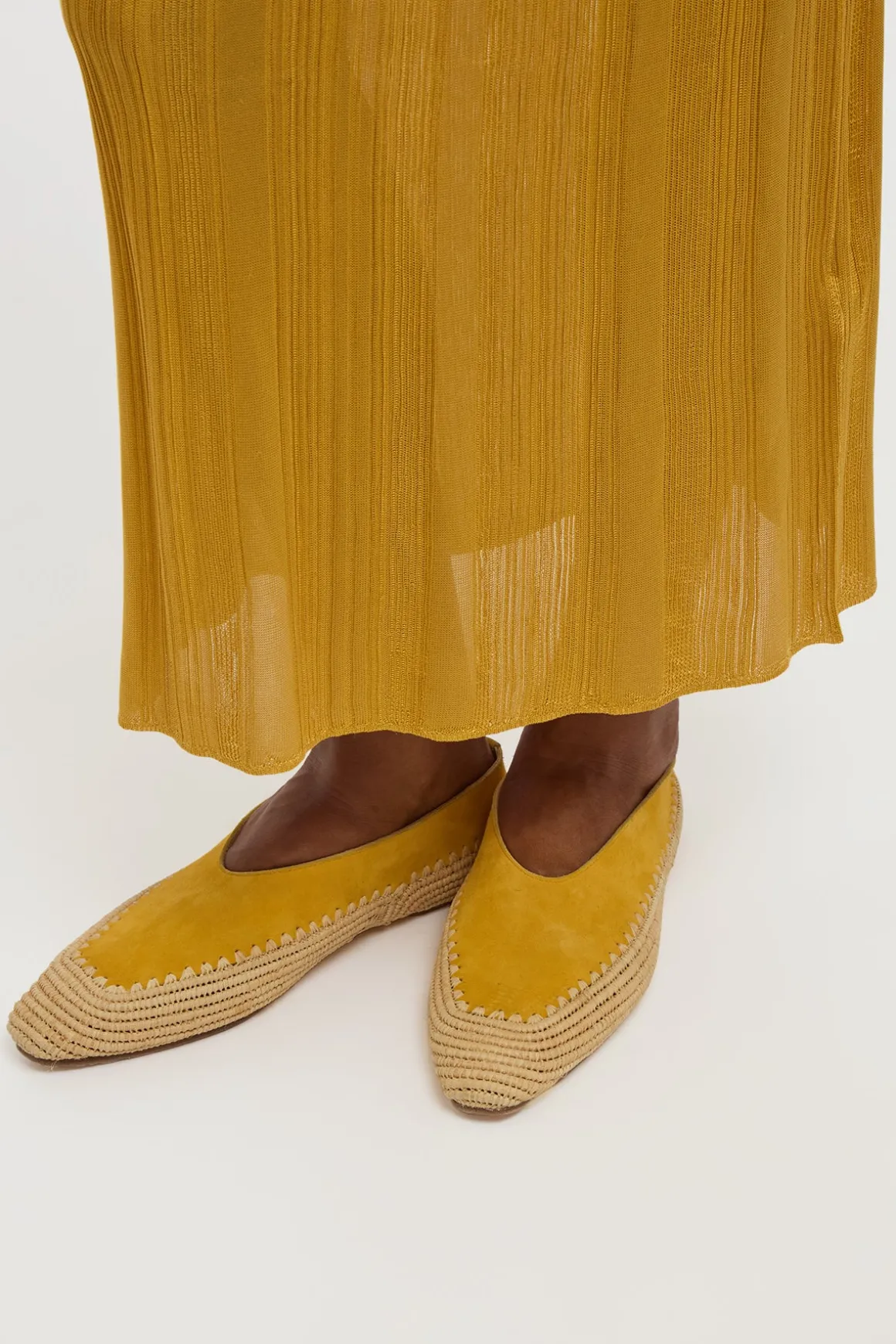 Strength Flat Shoe in Golden Birch Suede & Natural Raffia