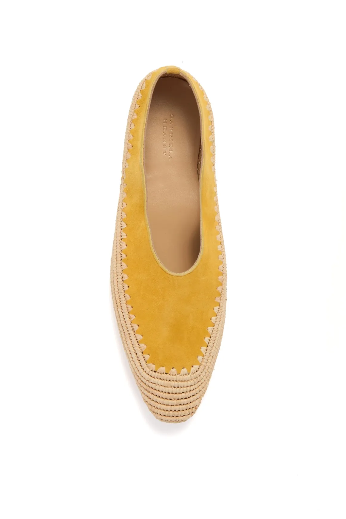 Strength Flat Shoe in Golden Birch Suede & Natural Raffia