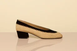 Strength Pump in Black Suede & Natural Raffia