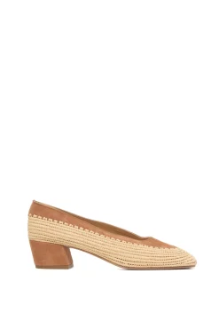 Strength Pump in Camel Suede & Natural Raffia