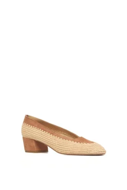 Strength Pump in Camel Suede & Natural Raffia