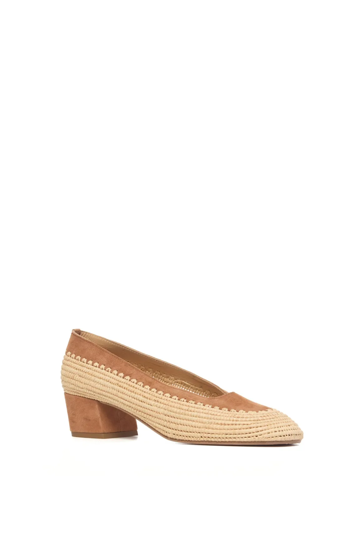 Strength Pump in Camel Suede & Natural Raffia