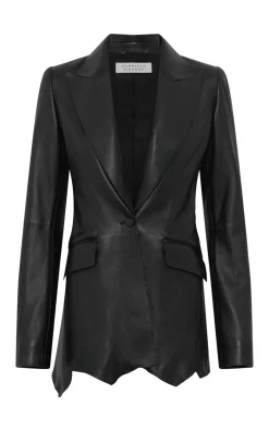 Sybel Raw Cut Blazer in Black Soft Leather