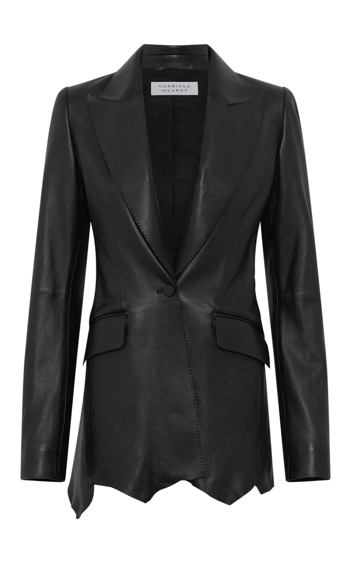 Sybel Raw Cut Blazer in Black Soft Leather