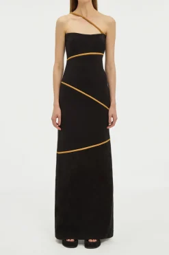 Tibor Rope Strapless Maxi Dress in Black Suede & Merino Wool