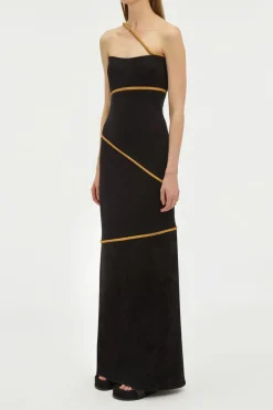 Tibor Rope Strapless Maxi Dress in Black Suede & Merino Wool