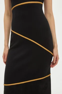 Tibor Rope Strapless Maxi Dress in Black Suede & Merino Wool
