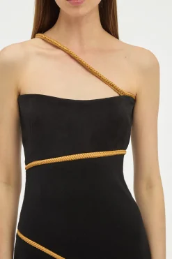 Tibor Rope Strapless Maxi Dress in Black Suede & Merino Wool